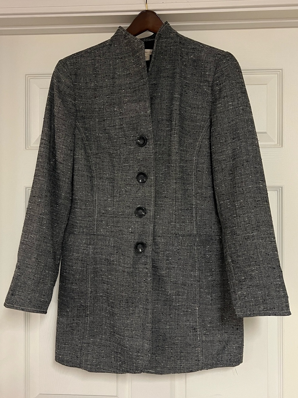 Coldwater Creek Gray, Black, White Tweed Women's Riding Blazer Jacket Size 12
